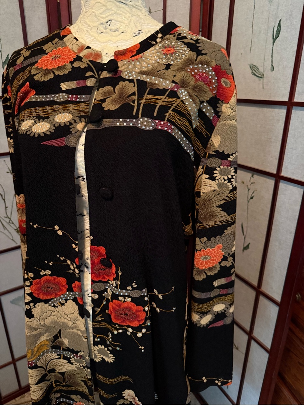 Connie Black Floral Jacket with Gold & Red Embroidery